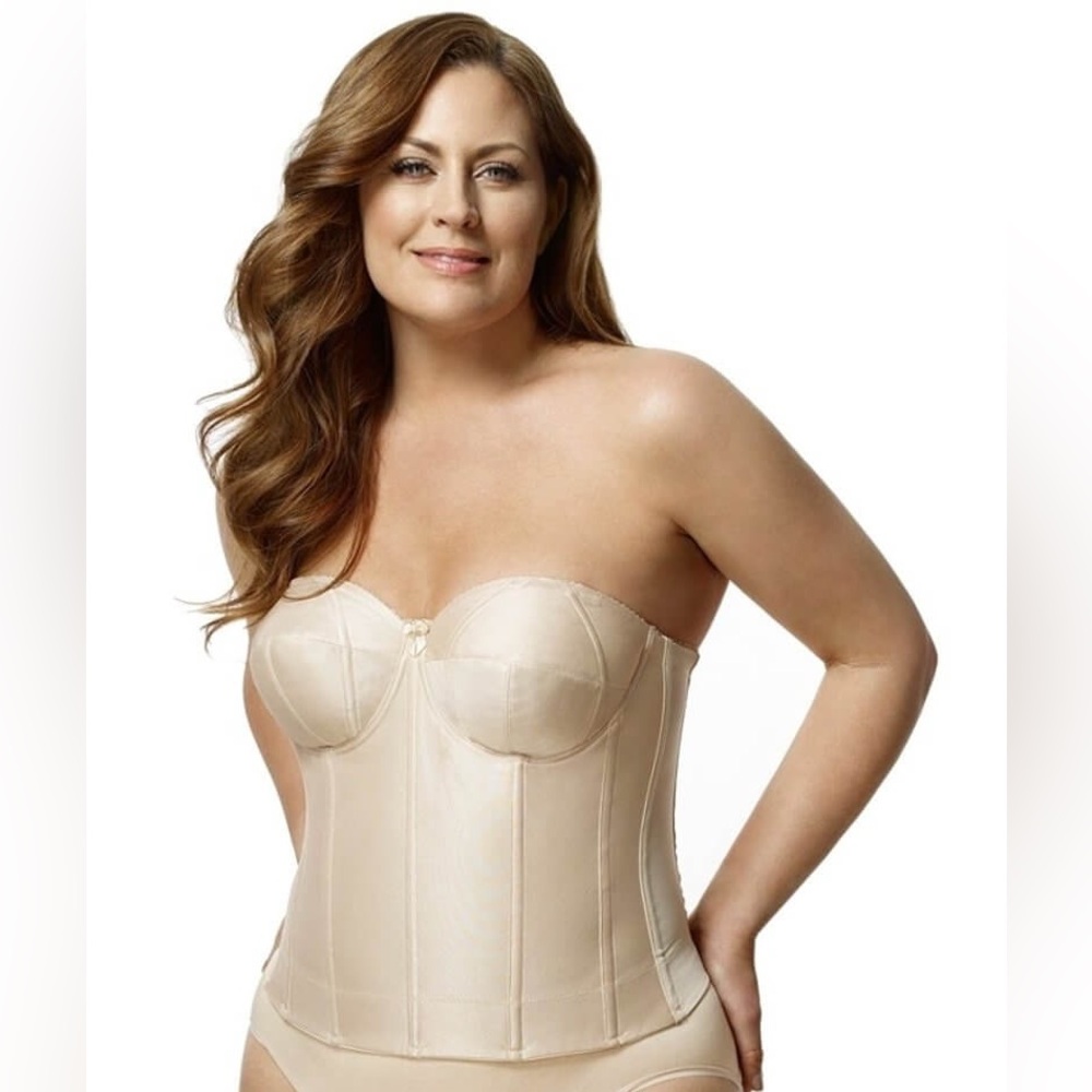 Elila Nude Underwired Satin Strapless Longline Bra 36H NWT